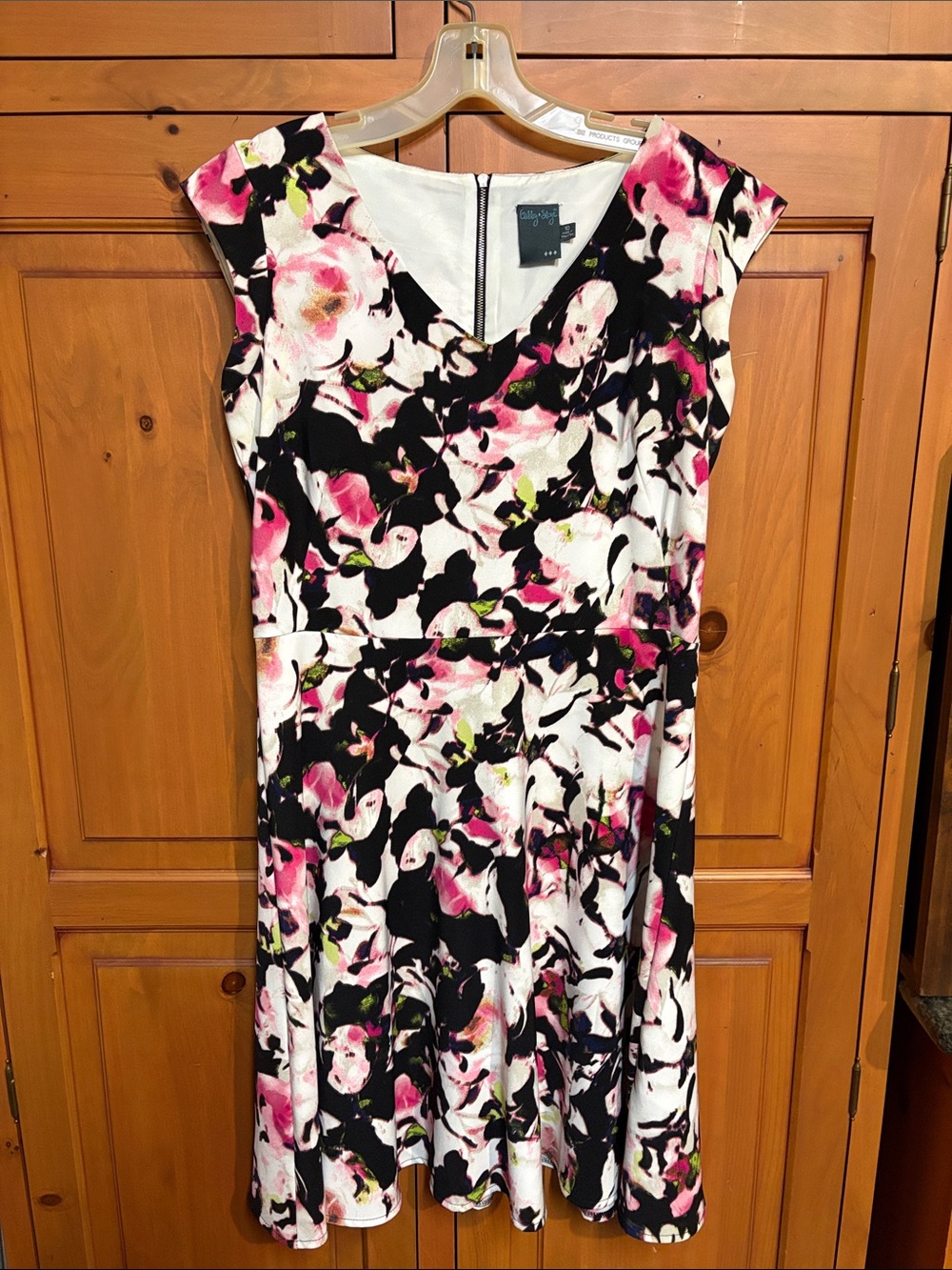 Gabby Skye Black Floral Midi Dress with Pink Accents